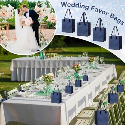 Sherr 100 Pcs Navy Blue Mini Paper Gift Bags with Handles, White Tags - Image 2