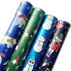 Jillson Roberts Christmas Wrapping Paper Roll Bundle with Cut Lines on Reverse (25 sq ft per roll, 100 Total Sq Ft) Polar Bear, Nutcracker Ballet, Gnome for Christmas, Snowman Party, 4 Pack by JillsonRoberts