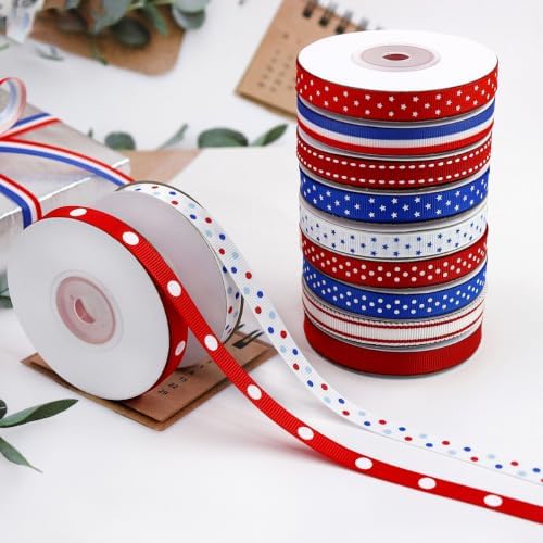 11 Rolls 5 Yards Ribbons 3/8 inch Wide Patriotic Ribbon Red White Blue Grosgrain Ribbon - Image 3