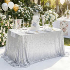 SoarDream Silver Party Tablecloth 90x132 Inch Sequin Sparkle Table Cover Glitter Rectangle Tablecloth for Wedding Baby Shower Birthday Party Table Decor - Image 2