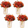 4 Sets Rose Flower Mason Jar Centerpiece with LED Lights for Wedding by Tianxunewtig