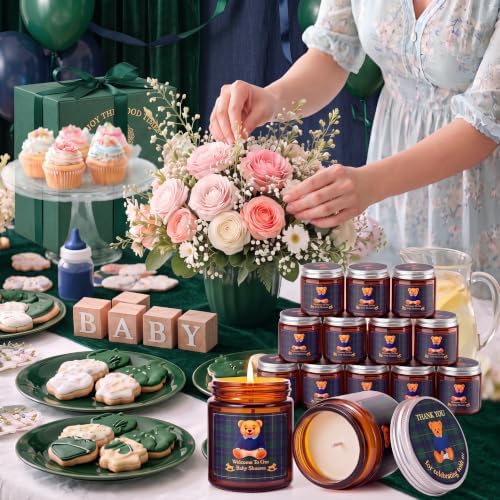 MTLEE 12 Pcs Tartan Plaid Bear Baby Shower Candle Favors for Guests - Image 2