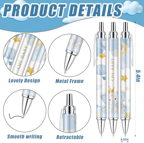 145 Pieces Baby Shower Favors for Guest Blue Elephant Ballpoint Pens and Keychains Gifts for Boys Bulk Retractable Baby Shower Pens Gender Reveal Greeting Cards Souvenirs Prizes Party Favors - Image 2