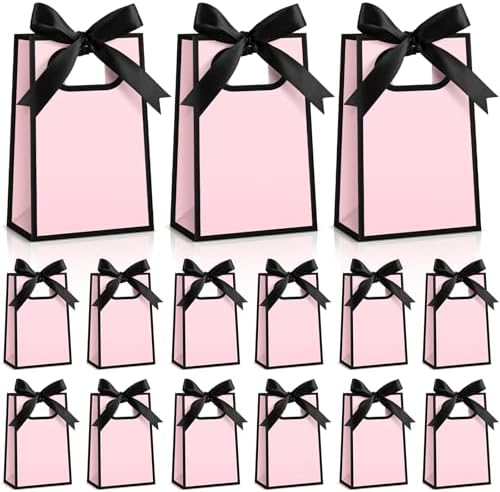 AmazingSpark 50 Pcs Pink Black Mini Gift Bags Bulk 6.3 x 3.9 x 2.8 Inch Party Favors Elegant Small Gift Bags with Handles and Ribbon Bows for Wedding Birthday Bridal Baby Shower Party Favors by Unknown