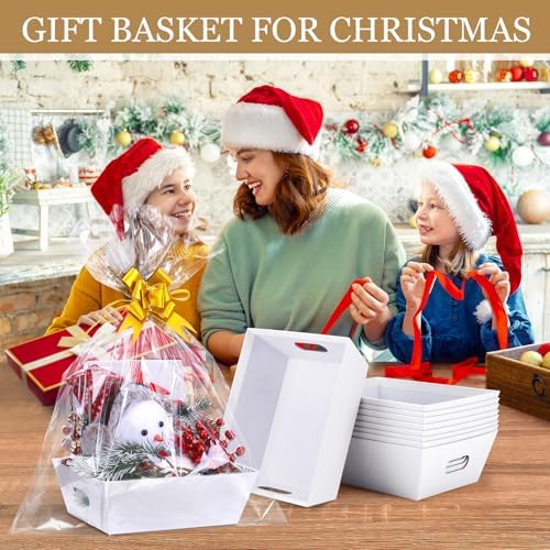 20PACK Baskets For Gifts Empty, 10 x 8” Thick White Gift Basket with 20 Bows 20 Bags Empty Gift Baskets for Christmas, Valentine’s Day, Easter, Birthdays, Valentine’s Day Wrapping Gift - Image 6