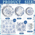 Pickmesh 252 Pcs Blue Floral Tea Party Supplies for 36 Guests Blue and White Porcelain Paper Disposable Dinnerware Floral Teacups with Handle and Saucers Set for Tea Party Decorations Birthday Wedding - Image 2