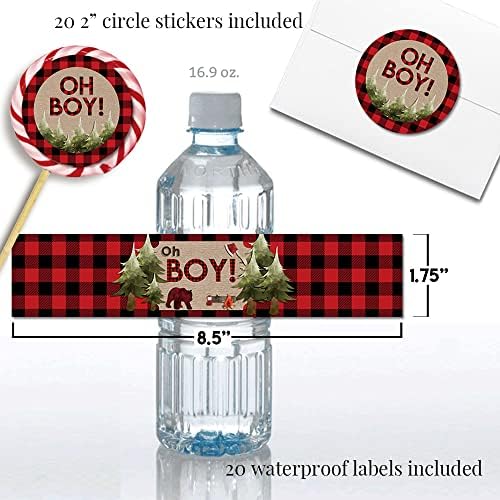Oh Boy! Red and Black Plaid Lumberjack Boy Baby Shower Party Bundle Includes 20 Invitations with Envelopes + 4 Different Sizes of Decorative Stickers, Diaper Tickets & Bring a Book Cards - Image 6