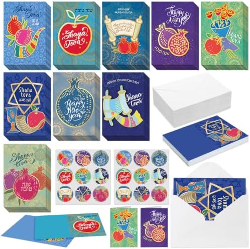 Motiskyy 72 Pack Rosh Hashanah Cards with Envelopes and Stickers Set by Motiskyy