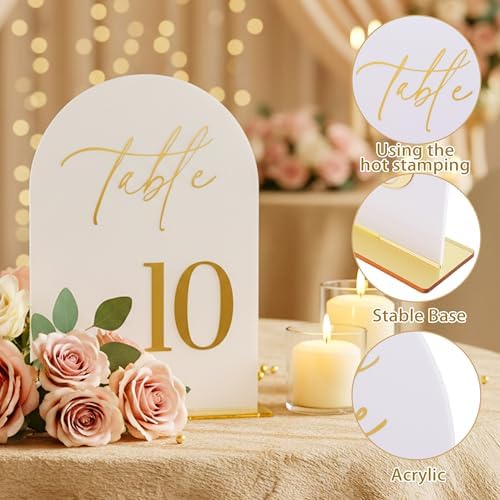 Wedding Table Numbers 1-15 with Holders,5x7 inch Arch Acrylic Table Numbers Signs with Gold Foil Embossed for Wedding Reception, Anniversary, Birthday,Party and Events Decor - Image 2