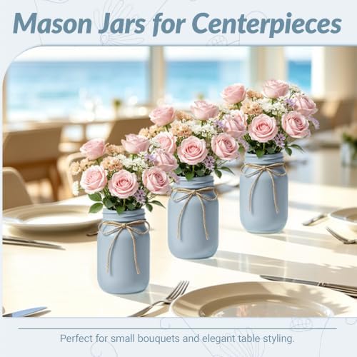 12 PCS 16oz Glass Mason Jars Flower Vases for Centerpieces, Blue - Image 6
