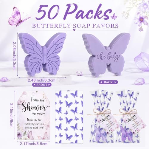 50 Sets Butterfly Theme Baby Shower Favors for Guests Butterfly Soap Gifts Oh Baby Handmade Scented Soaps with Thank You Card for Guest Baptism Wedding Gender Reveal Birthday Party - Image 2
