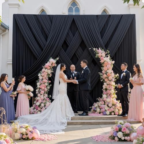 60ft x 12ft Wrinkle Free Black Backdrop Curtains for Parties, 12 Panels 12FT Long Silky Polyester Photo Backdrop Drapes Back Drop Cloth for Wedding Birthday Photography Background Decor - Image 5