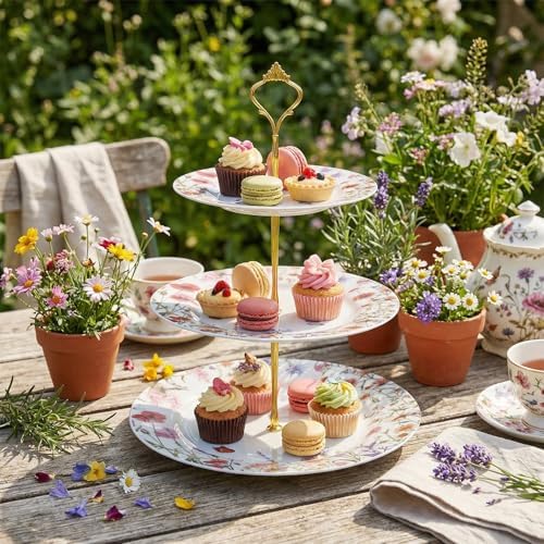 Lallisa Wildflower 3 Tier Ceramic Dessert Stand for Cupcakes - Image 2