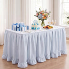 Flutesan 14 ft Blue Stripped Table Skirt for Rectangle Tables - Image 3