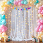 White Tulle Backdrop with Fairy Lights for Parites Wrinkle-Free Shiny Sheer Curtain Photo Back Drop Drapes for Baby Shower Birthday Party Photography Home Decorations - Image 4