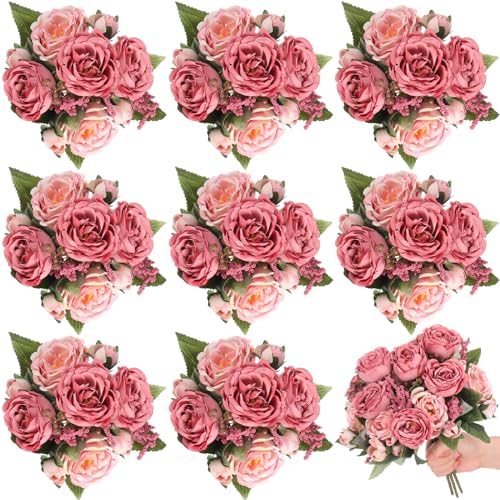 8 Bundles Artificial Peony Centerpiece Flowers,Dark Pink by Yuxung