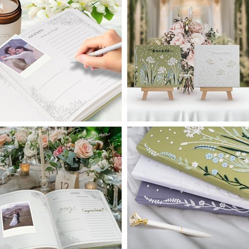 Embroidered Wedding Guest Book—The Perfect Polaroid Guest Book for Wedding Receptions, Birthdays, Baby Showers, and Special Events with 3 Photo corner stickers+ 3 DIY pens+1 Diamond Pen (green) - Image 6