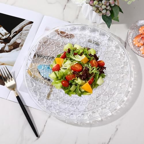 10 Pcs Round Plastic Serving Platters Bulk Clear Plastic Tray Acrylic Crystal Flan Plates Diamond Embossed Dinnerware for Party Food Cake Cookie Fruits Birthday Wedding Supplies(13.8 Inch) - Image 5