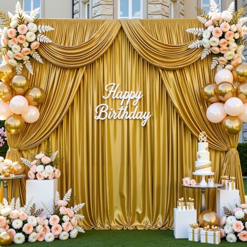 Golden Brown Satin Backdrop Curtains 4 Panels - Glitter Photo Drapes for Baby Shower, 20x10FT Shimmer Back Drop Cloth, Wrinkle Free for Wedding Birthday Christmas Party Decorations - Image 3