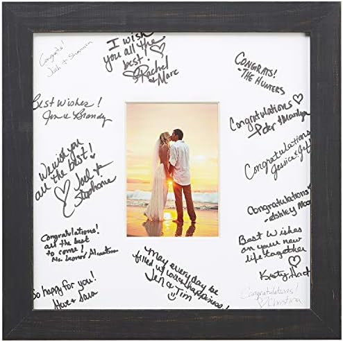Craig Frames 14x14 Black Picture Frame Matted to 5x7, Rustic Wall Decor by CraigFrames