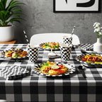 Funnymoom 452 Pcs Checkered Flag Party Supplies for 50 Guests, Black and White Checkered Paper Plates Napkins Cups Tablecloth Cutlery Straws for Race Car Birthday Party Decorations - Image 6