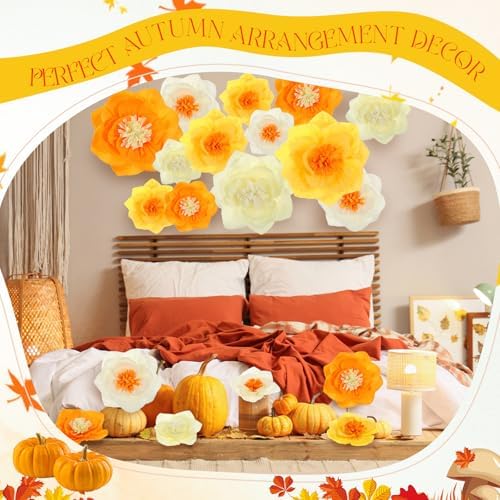 Cholemy 24 Pcs Tissue Paper Flowers, Crepe Paper Flowers Decorations 8" 10" 12" for Wedding Party Baby Bridal Shower Carnival Party Birthday Nursery Wall Decor (Gold,Yellow,Orange) - Image 6