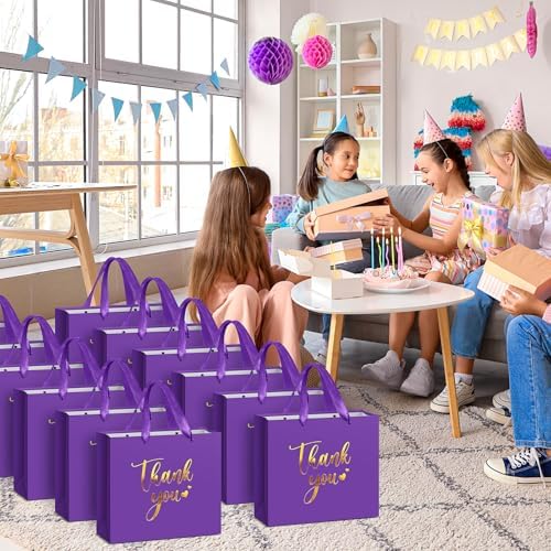 Kolldenn 16 Pcs Thank You Gift Bags Thank You Paper Bags with Handle Wrap Bags Bulk Totes for Birthdays Business Wedding Baby Shower Party Favors(11.81 x 9.84 x 3.94 Inches,Purple) - Image 6