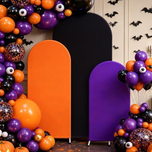 FYSUIMU 3 Pcs Halloween Arch Backdrop Covers Orange Black Purple Stretchy Spandex Arch Stand Fabric Cover for Wedding Birthday Baby Shower Party Photo Booth Decoration (4ft/5ft/6ft) - Image 4