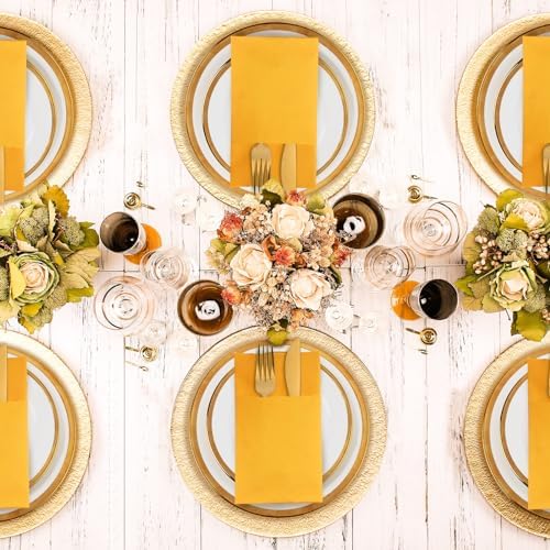 KAMMAK Dinner Napkins Disposable Cloth Like Paper Napkins with Pocket 100 Pack Orange-Yellow Wedding Napkins Reception Guest Hand Towels for Party, Decorative, Bathroom, Restaurant (16.5 x 16.5 inch) - Image 2