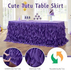 Leegleri Purple Tulle Curly Willow Table Skirt for Little Mermaid Party Baby Shower,Tutu Ruffle Rectangle Table Skirts (L 14(ft)*H 30in Table Skirt) - Image 4