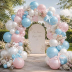 Pearl Blue Pink Balloons Double Stuffed Pastel Light Blue White Balloon Arch Kit With Long Balloons for Gender Reveal Baby Shower Birthday Wedding Bridal Party Decorations by Corvani