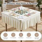 Wish Care 2 Pack Ivory Spandex Tablecloths for 54x54 Inch Square Tables, Stretch Fitted Table Clothes with Pleated Ruffle Skirt for 54” Table, Wrinkle Free and Elastic, for Party Kitchen Home Dining - Image 3