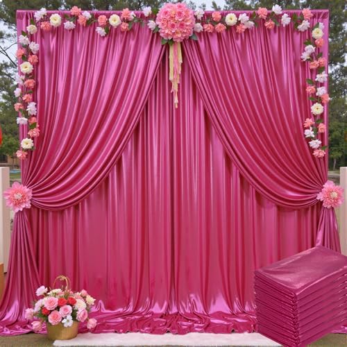 40x10ft Shimmer Hot Pink Sequin Backdrop Curtain for Parties-8 Panels 5x10ft Thick Wrinkle Free Glitter Fuchsia Photo Backdrop Drapes Curtains for Wedding Hot Pink Theme Party Photography Background by LeegleriTableSkirt