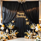 Black Satin Backdrop Curtains 4 Panels - Glitter Photo Drapes for Baby Shower, 20x10FT Shimmer Back Drop Cloth, Wrinkle Free for Birthday Party Prom Wedding Photoshoot Background - Image 3