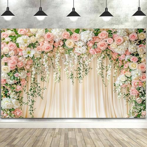 20X10FT Wedding Photography Backdrop Pink Flower Floral Bridal Backdrop Anniversary Ceremony Wall Background Flower Girl Birthday Party Decorations Baby Shower Banner Mother's Day Photo Booth Props - Image 3