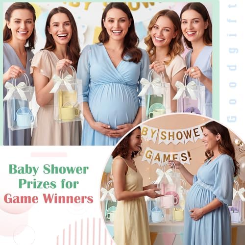 36 Pcs/6 Sets Baby Shower Prizes for Winners Include Ceramic Mugs with Spoons Woven Coasters Notebooks with Pens Clear PVC Gift Bags for Bridal Shower Party Favors(Morandi) - Image 6