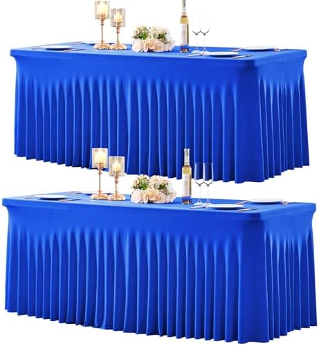gogoparti 2 Pack Spandex Royal Blue Fitted Table Cloth for 8ft Rectangle Tables Blue Tablecloth Stretch Table Covers Banquet Wrinkle Free Tablecloths Skirt for Parties Wedding by Gogoparti