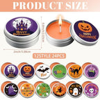 Treela 24 Pcs Halloween Pumpkin Scented Tin Candles Cinnamon Spice Fall Mini Soy Candles in Round Metal Tins, 5x2cm Small Halloween Candle Favors for Party Decorations - Image 3