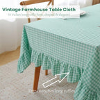 Spa Blue White Gingham Ruffle Table Cloth Rectangular 120“x60 - Image 4