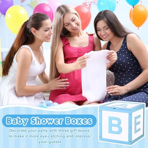 Chunful Wood Baby Shower Box Abc Display Box for Party Decorations with Alphabet Letters Personalized Shower Gifts Basket Party Blocks Backdrop for Boys and Girls(Blue,White) - Image 6