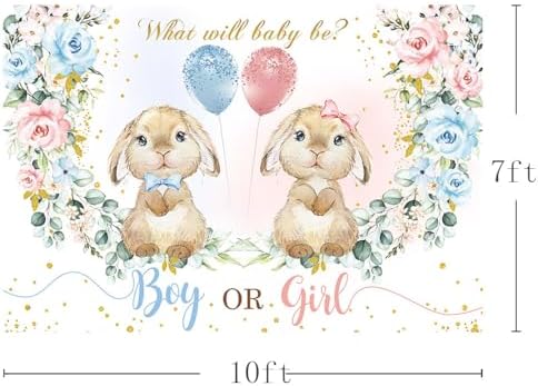 MEHOFOND Bunny Gender Reveal Backdrop Boy Or Girl What Will Our Little Bunny Be Banner Spring Easter Rabbit Floral Kids Party Decoration Supplies Photography Background Photobooth Props 10x7ft - Image 3