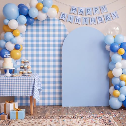 Tegeme 2 Set Gingham Arch Backdrop Cover 7.2ft 6.6ft Arch Cover, Blue by Tegeme