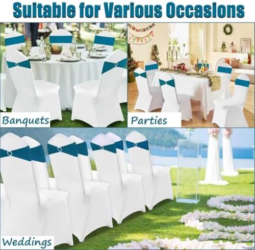 Teal Chair Sashes 50 Pack Spandex Dark Teal Sashes for Chairs Covers Universal Stretch Chair Sashes Band with Heart Buckle Slider for Wedding Banquet Party Decorations - Image 7