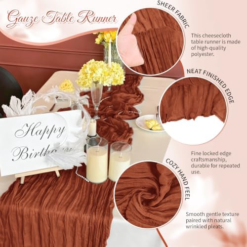 Terracotta Boho Cheesecloth Table Runner 12 Pack 17x108 Inch Sheer Gauze - Image 3