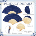 Roowest 50 Pack Paper Folding Fans Bamboo Wedding Favors, Navy Blue - Image 3