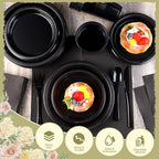 Kochorie 480 Pieces Black Plastic Dinnerware Set for 60 Guests Disposable Heavy Duty Plates Napkins Cups and Silverware Dessert Dinner Plates for Halloween Birthday Wedding Party Supplies - Image 3