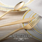400 Pieces Pre Rolled Gold Plastic Cutlery Set, Individually Wrapped Plastic Silverware Set with 100 Forks, 100 Knives, 100 Spoons, 100 Napkins, Utensils for Weddings, Service for 100 Guests - Image 6