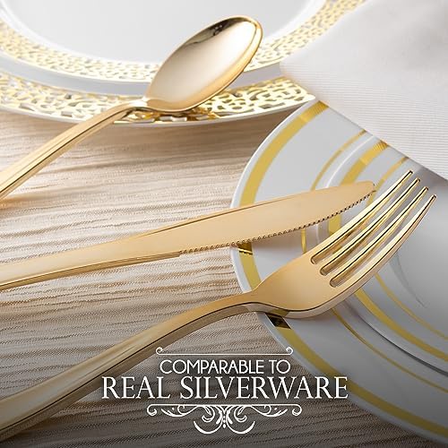 400 Pieces Pre Rolled Gold Plastic Cutlery Set, Individually Wrapped Plastic Silverware Set with 100 Forks, 100 Knives, 100 Spoons, 100 Napkins, Utensils for Weddings, Service for 100 Guests - Image 6