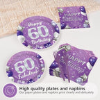 96Pcs Purple and Silver 60th Birthday Party Decorations for Women Serves 24 - Image 3