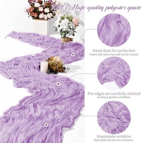 Teruntrue 20 Pack Lilac Cheesecloth Table Runner 17x108 Inch, Boho Gauze Sheer Fabric Cheese Cloth Table Runners for Wedding Party Bridal Shower Baby Shower Birthday Home Decor Garden Farmhouse - Image 3
